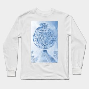 white dragon quetzalcoatl in mexican calendar pyramid teotihuacan Long Sleeve T-Shirt